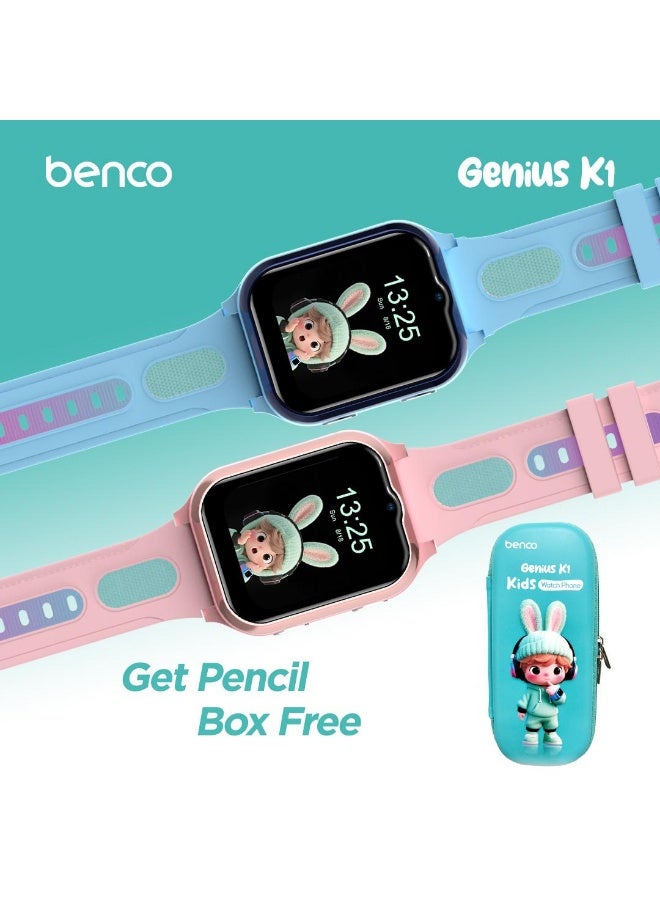 بينكو ساعة Genius K1 للأطفال مزودة بهاتف 4G ونظام تحديد المواقع العالمي (GPS) ومكالمات فيديو - علبة أقلام مجانية - لون وردي - إصدار الشرق الأوسط - Image 3